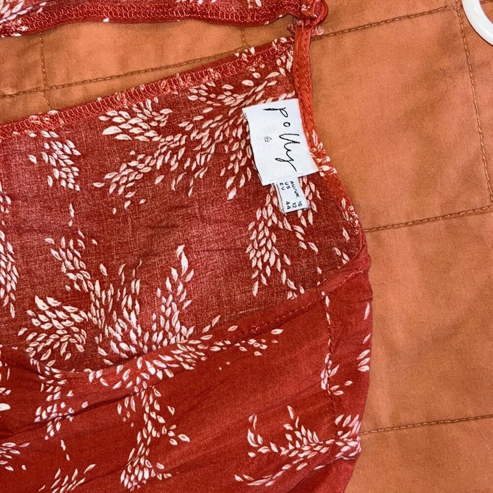 POLLY Rust Wrap Romper Ruffle Size 12